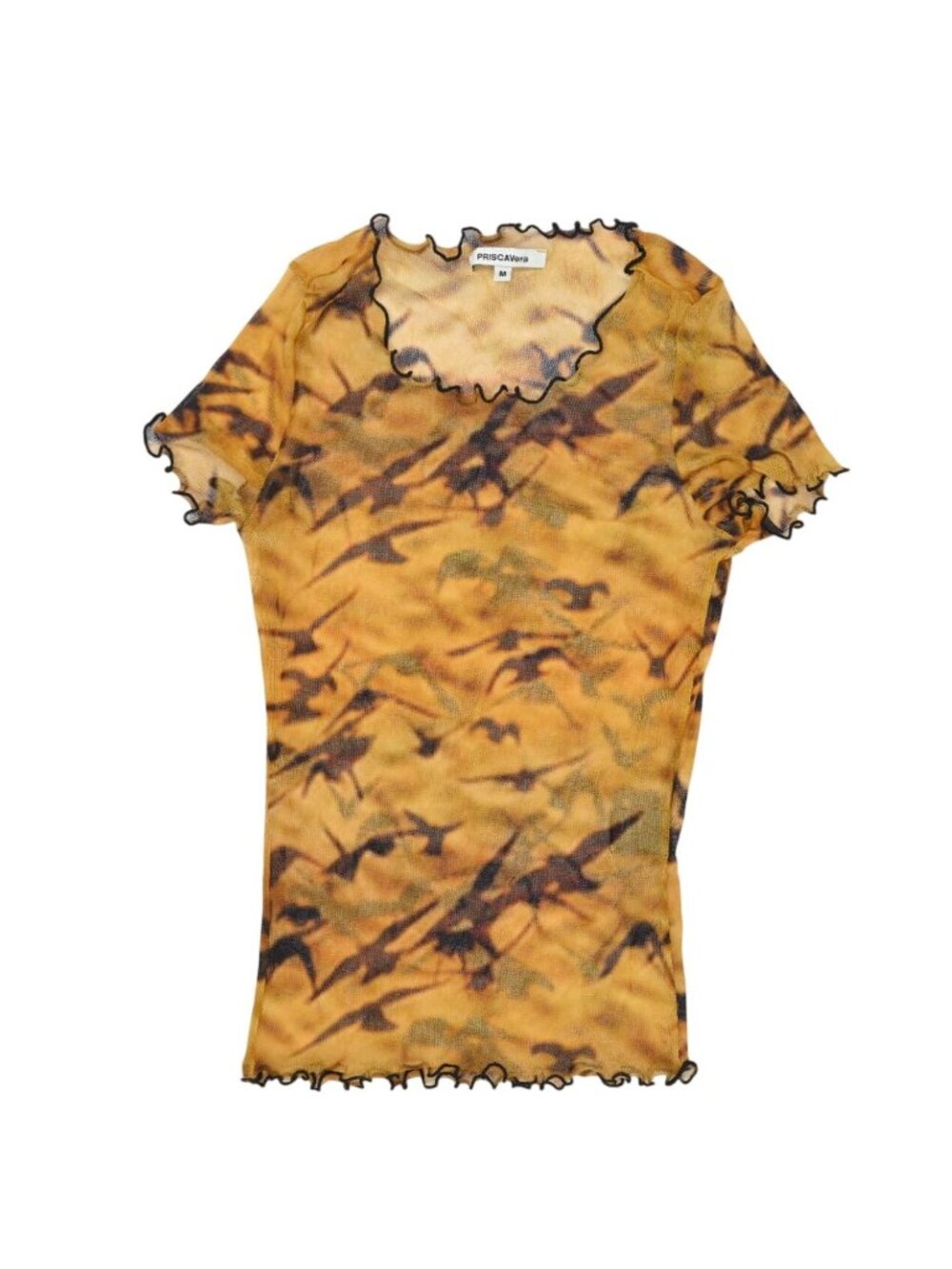 PRISCAVera Mesh Nylon Printed T-Shirt in Sp Sunset Sparrows
